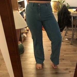 Blue corduroy pants with a slight flair